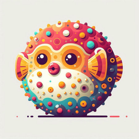 Funny colorful puffer fish on white background. Vector illustration.のイラスト素材