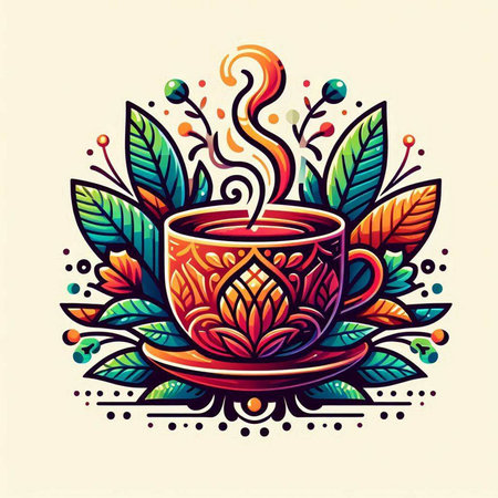Cup of tea or coffee with floral ornament. Vector illustration.のイラスト素材