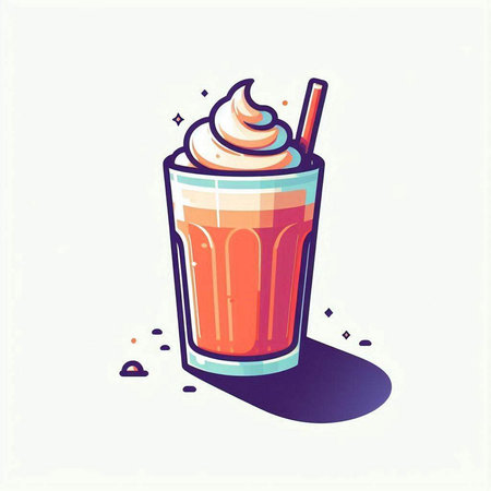 Vector illustration of a glass of milkshake with whipped cream and a strawのイラスト素材