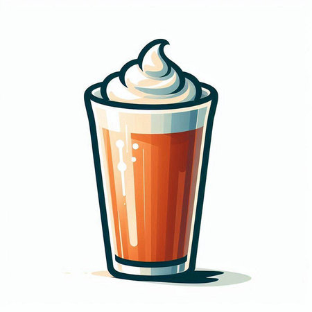 Iced coffee with whipped cream in a glass. Vector illustration.のイラスト素材