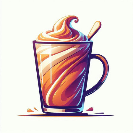 Cup of coffee with whipped cream on white background. Vector illustration.のイラスト素材