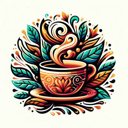 Cup of coffee with floral ornament. Vector illustration in doodle style.のイラスト素材
