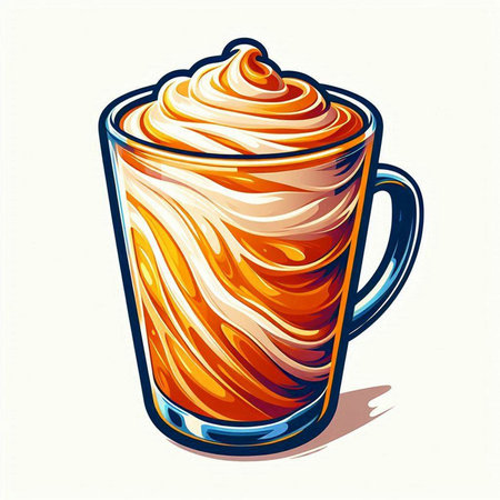 Cup of coffee with whipped cream and caramel. Vector illustration.のイラスト素材