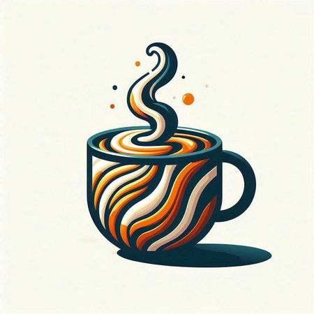 Illustration of a cup of hot coffee with a pattern on a white backgroundのイラスト素材