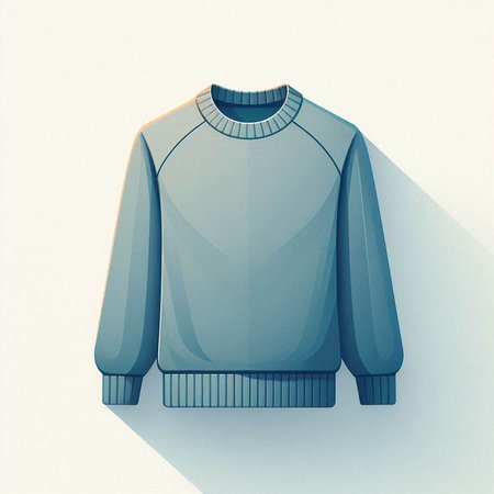 Blue sweater with long shadow on a white background. Vector illustration.のイラスト素材