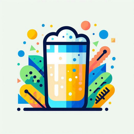 Beer glass with foam and bubbles. Colorful flat vector illustration.のイラスト素材