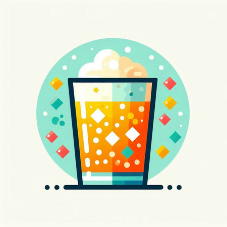 Colorful vector illustration of a glass of beer with foam and bubblesのイラスト素材