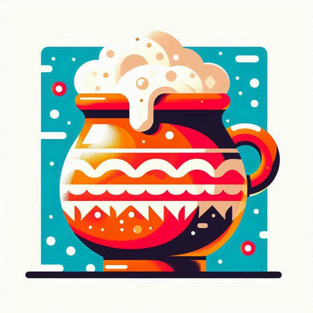 Ceramic pot with magic potion. Colorful vector illustration.のイラスト素材