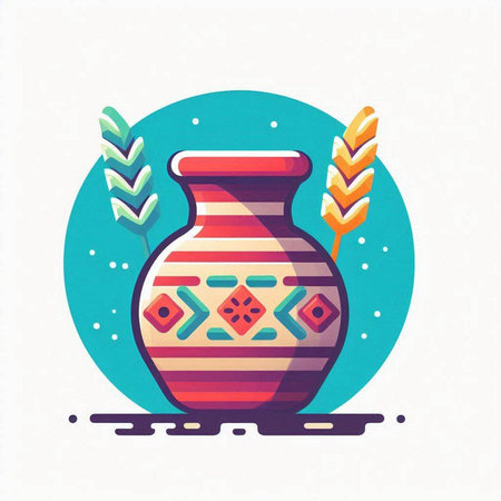 Colorful ceramic vase with folk ornaments. Vector illustration.のイラスト素材