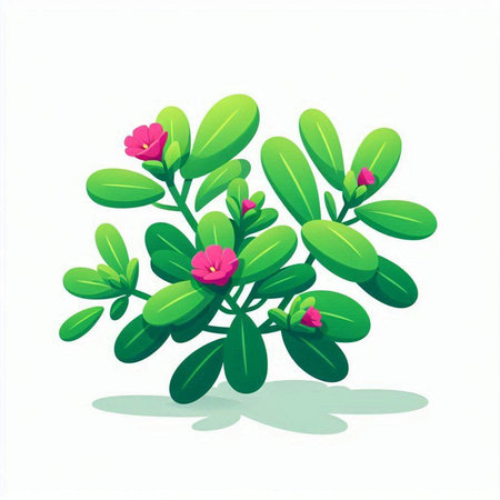 Illustration of a plant with pink flowers on a white background.のイラスト素材