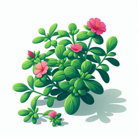 Pink flowers and green leaves isolated on white background. Vector illustration.のイラスト素材