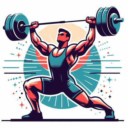 Athletic man lifting a barbell. Vector illustration.のイラスト素材