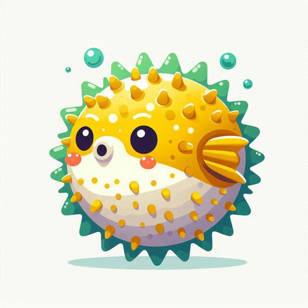 Cute cartoon puffer fish. Vector illustration on white background.のイラスト素材