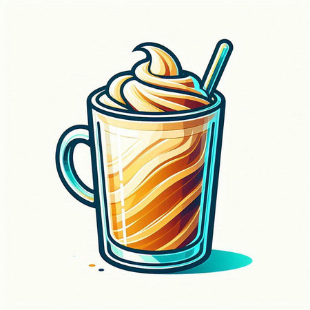Coffee cup with whipped cream and a straw. Vector illustration.のイラスト素材