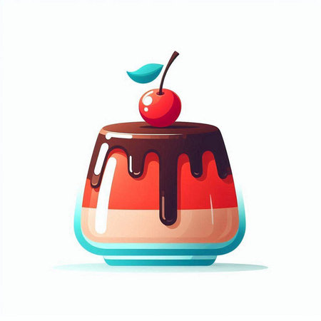 Vector illustration of a chocolate pudding with cherry on a white background.のイラスト素材