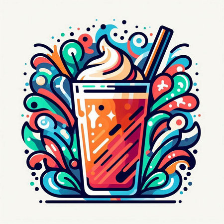 Iced coffee with whipped cream in a glass. Vector illustration.のイラスト素材