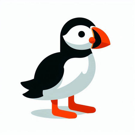 Puffin isolated on a white background. Vector illustration of cartoon character.のイラスト素材