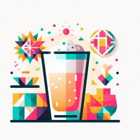 Colorful vector illustration of glass of smoothie with ice cubes.のイラスト素材