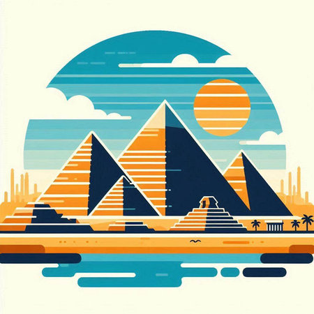 Egyptian pyramids in flat style. Vector illustration of ancient Egypt.のイラスト素材