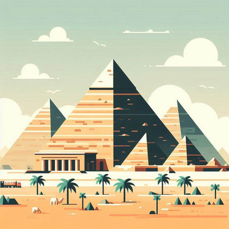 Egyptian pyramids. Vector illustration in retro style. Eps 10のイラスト素材