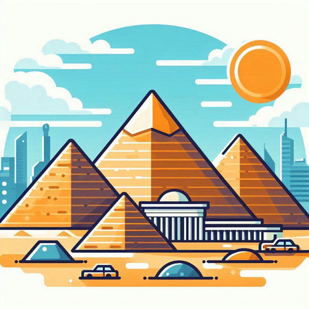 Egyptian pyramids. Vector illustration in flat design style. Travel to Egypt.のイラスト素材