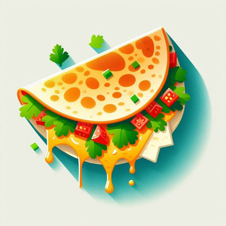 Illustration of pizza with cheese, tomato, parsley and sauceのイラスト素材
