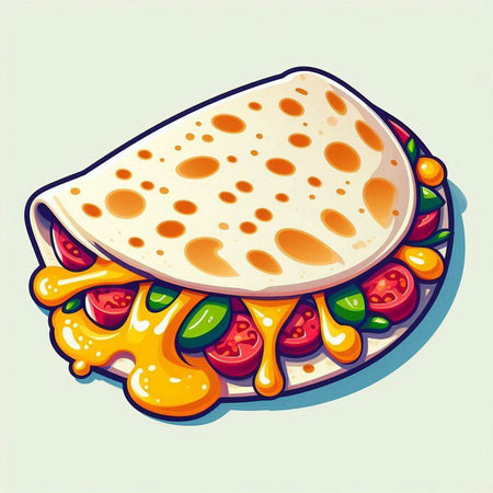 Mexican quesadilla with tomato and cheese. Vector illustration.のイラスト素材
