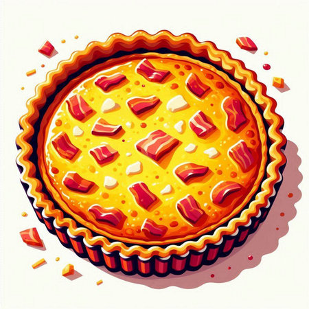 Illustration of a pie with strawberries and cheese on a white backgroundのイラスト素材