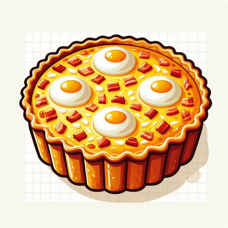 Illustration of a pie with eggs on a checkered backgroundのイラスト素材