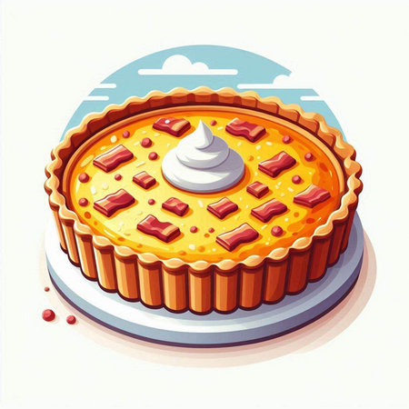 Illustration of a pie with a cream and berries on a white backgroundのイラスト素材