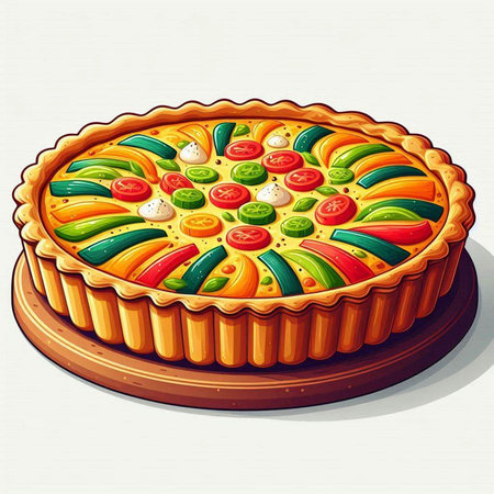 Illustration of a pie with tomato, cucumber and mozzarellaのイラスト素材
