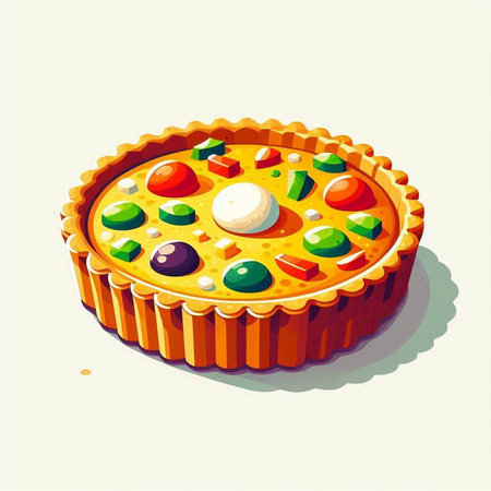 Illustration of a pie with different fillings on a white backgroundのイラスト素材