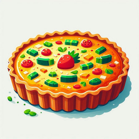 illustration of a delicious pie with tomato, cheese and cucumberのイラスト素材