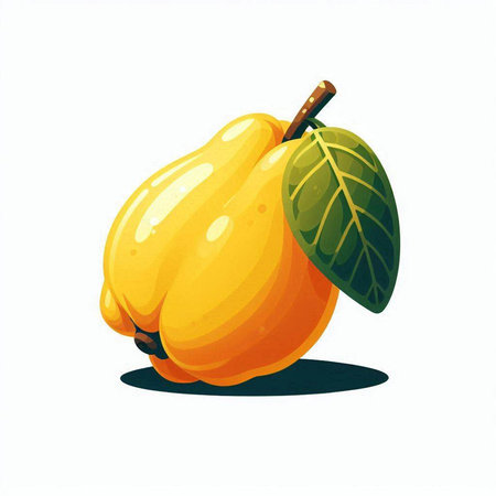 Ripe yellow quince on a white background. Vector illustration.のイラスト素材