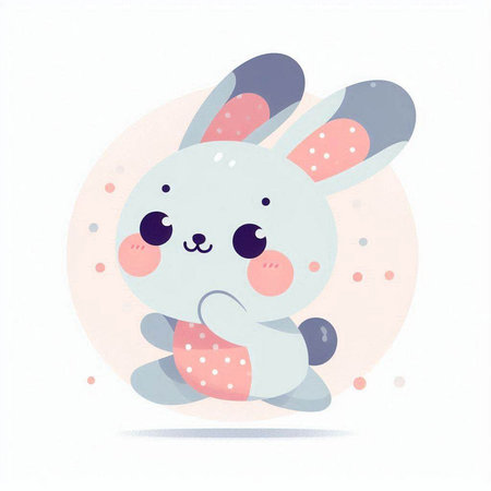 Cute cartoon rabbit. Hand drawn vector illustration on white background.のイラスト素材