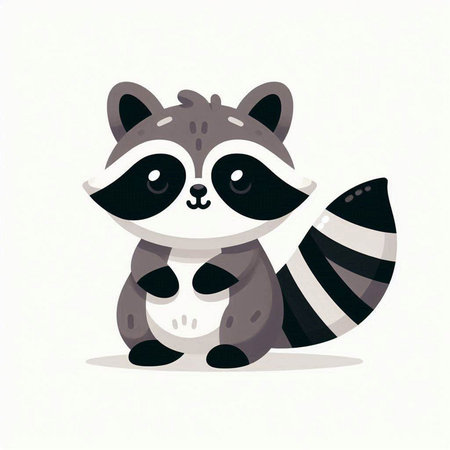 Cute raccoon cartoon character. Vector illustration in flat style.のイラスト素材