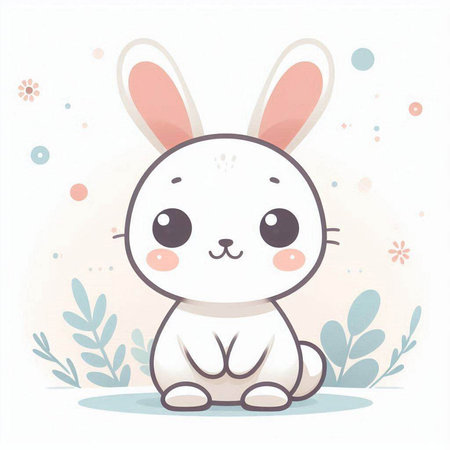 Cute cartoon rabbit sitting on the ground. Vector illustration of a cute animal.のイラスト素材