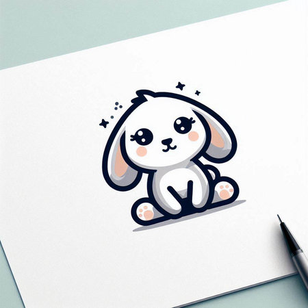 Cute cartoon dog on a white sheet of paper with a penのイラスト素材