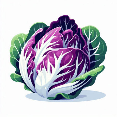 Purple cabbage isolated on white background. Vector illustration in cartoon style.のイラスト素材
