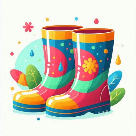 Garden rubber boots. Colorful vector illustration in cartoon style.のイラスト素材