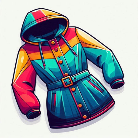 Vector illustration of a colorful raincoat in cartoon style isolated on white backgroundのイラスト素材