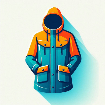 Men's winter jacket with a hood. Illustration in retro styleのイラスト素材
