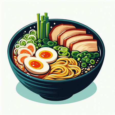 japanese ramen noodle in a bowl. vector illustrationのイラスト素材