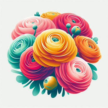 Illustration of a beautiful bouquet of colorful roses in retro styleのイラスト素材