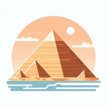 Egypt pyramids in the desert. Vector illustration in flat style.のイラスト素材