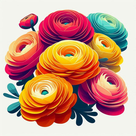 abstract background with colorful paper flowers in retro style, vector illustrationのイラスト素材