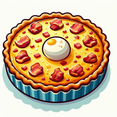 Illustration of a pie with an egg and bacon on a white backgroundのイラスト素材