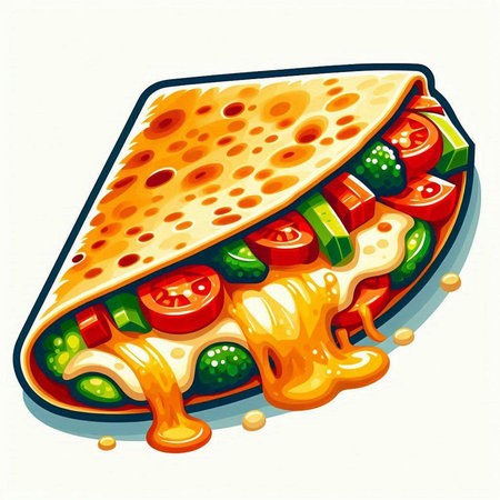 Illustration of a tortilla sandwich with tomato, cucumber and cheeseのイラスト素材