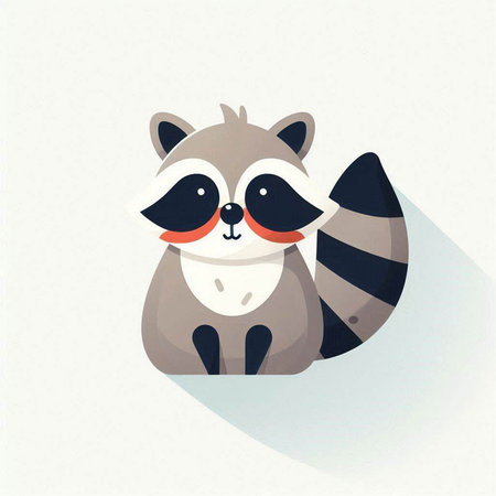 Cute raccoon with long shadow on white background. Vector illustration.のイラスト素材