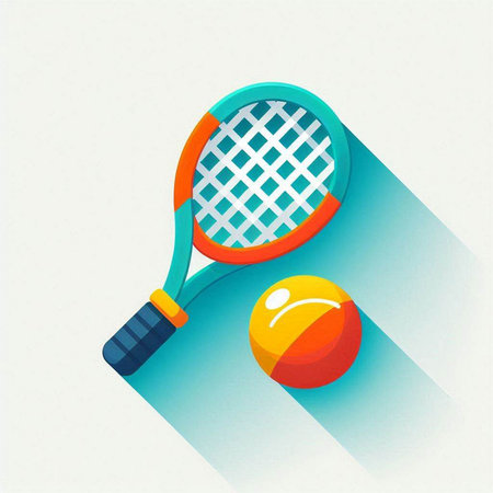 Tennis racket and ball icon with long shadow. Vector illustration.のイラスト素材